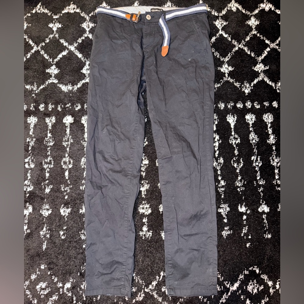 Pull&Bear navy Chinos with Belt 31